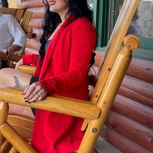 red blazer dress gold buttons